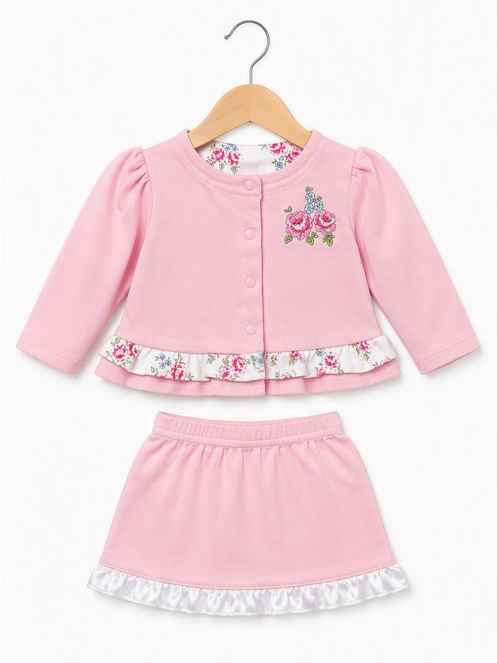 Boutique Sterling Baby Beau Bébé Pink Floral Cardigan Jacket & Ruffle Skirt Set